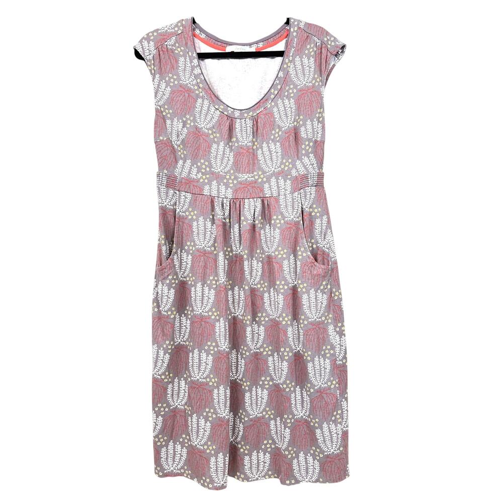 Boden Womens 12 Long Gray Multi Floral Knit Mini Dress Pockets Casual Chic